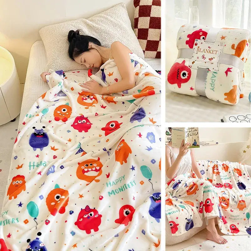 DecorBites™ Christmas Flannel Blanket - Soft & Cozy Cartoon Shawl for Home & Office