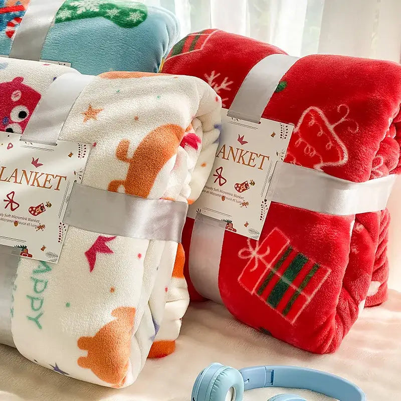 DecorBites™ Christmas Flannel Blanket - Soft & Cozy Cartoon Shawl for Home & Office
