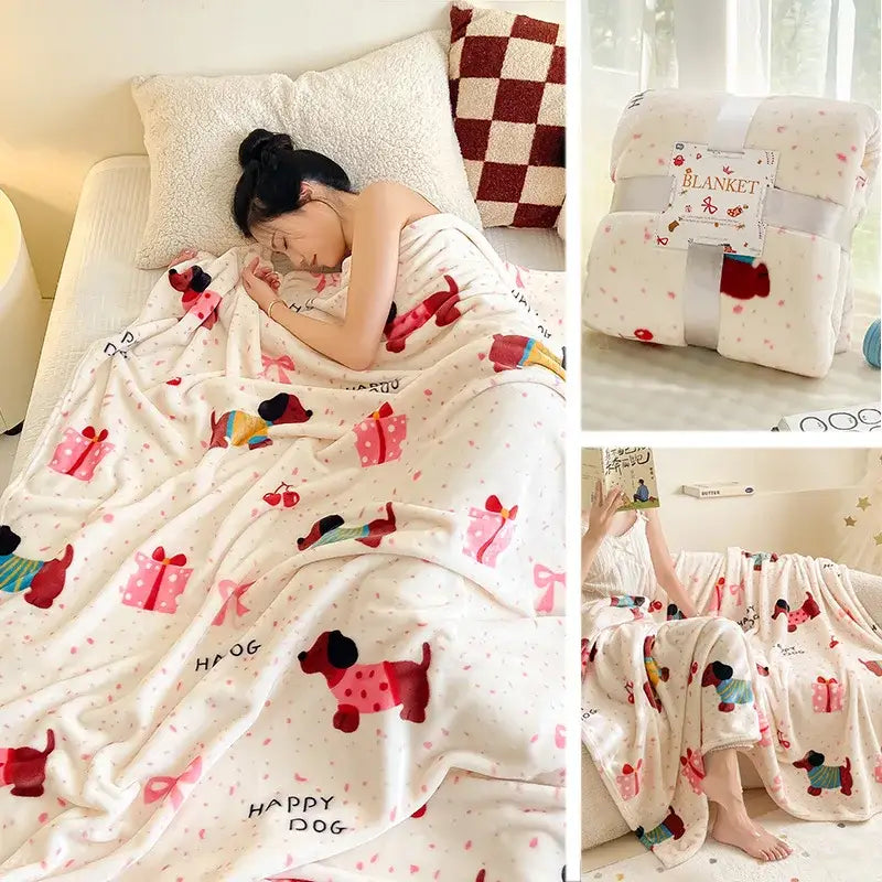 DecorBites™ Christmas Flannel Blanket - Soft & Cozy Cartoon Shawl for Home & Office