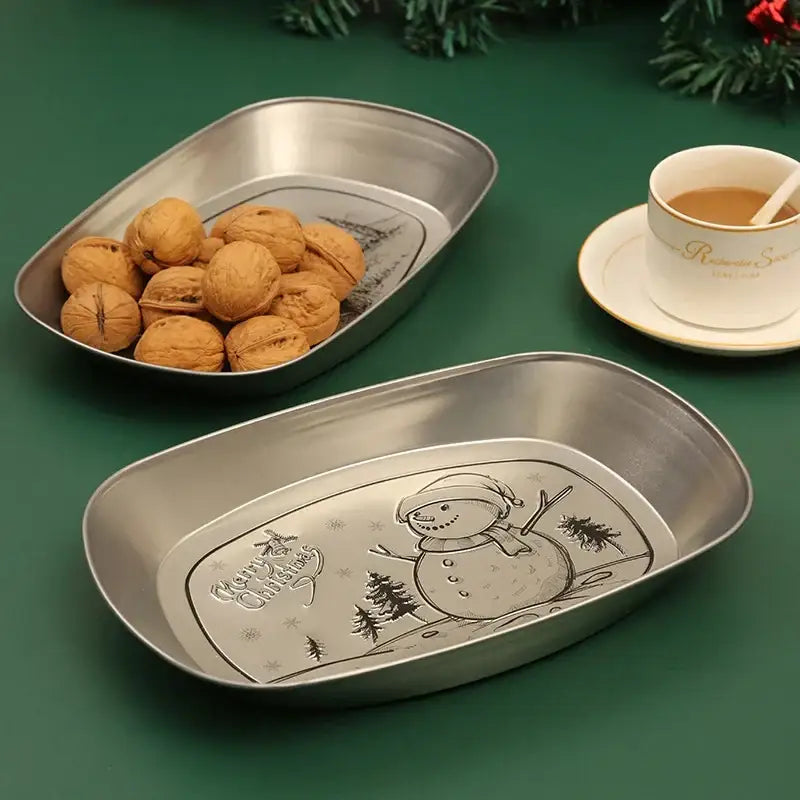 DecorBites™ Christmas Fruit Tray Santa Claus Snowman Print Decorative Plate