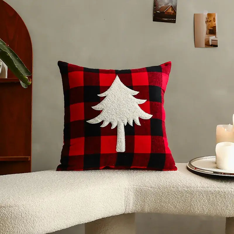 DecorBites™ Christmas Letter Embroidery Plaid Cushion Cover Set