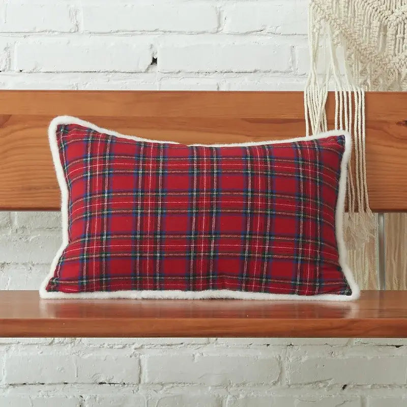 DecorBites™ Christmas Letter Embroidery Plaid Cushion Cover Set