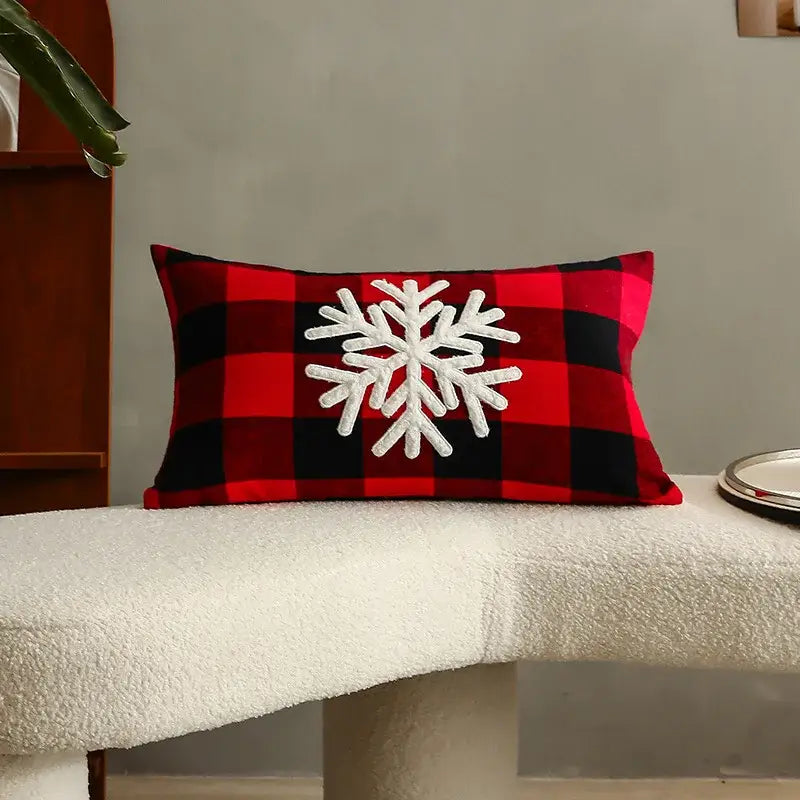 DecorBites™ Christmas Letter Embroidery Plaid Cushion Cover Set