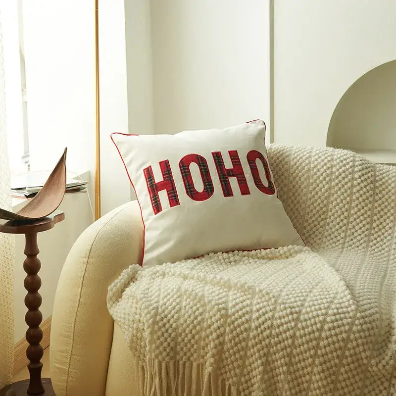 DecorBites™ Christmas Letter Embroidery Plaid Cushion Cover Set