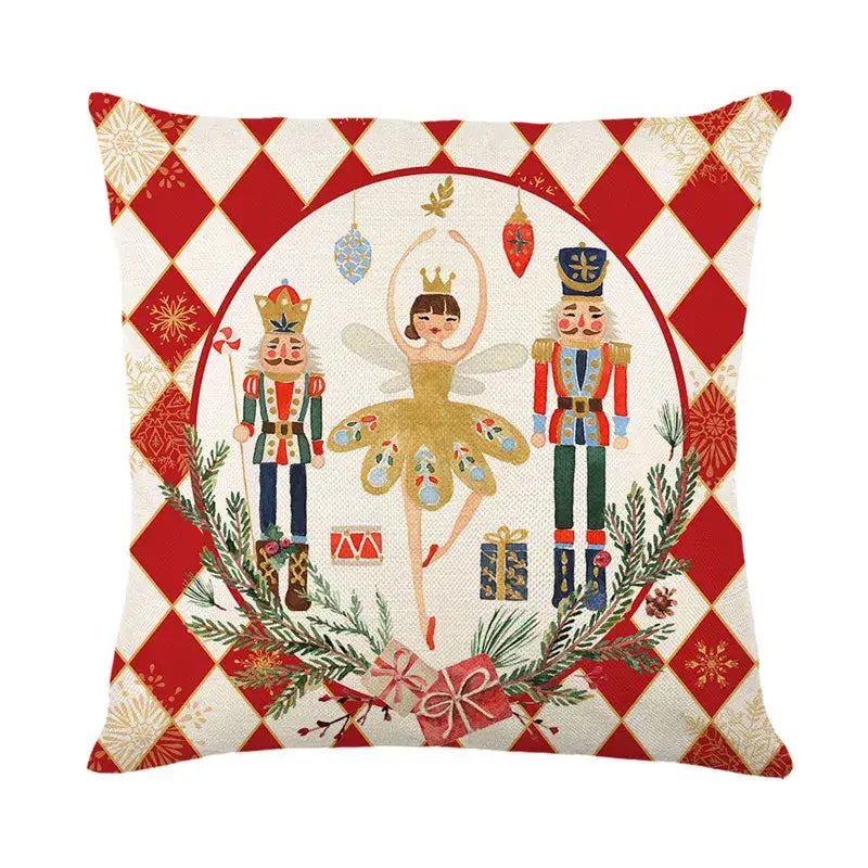 DecorBites™ Christmas Letter Print Linen Throw Pillow Cover for Holiday Home Decoration