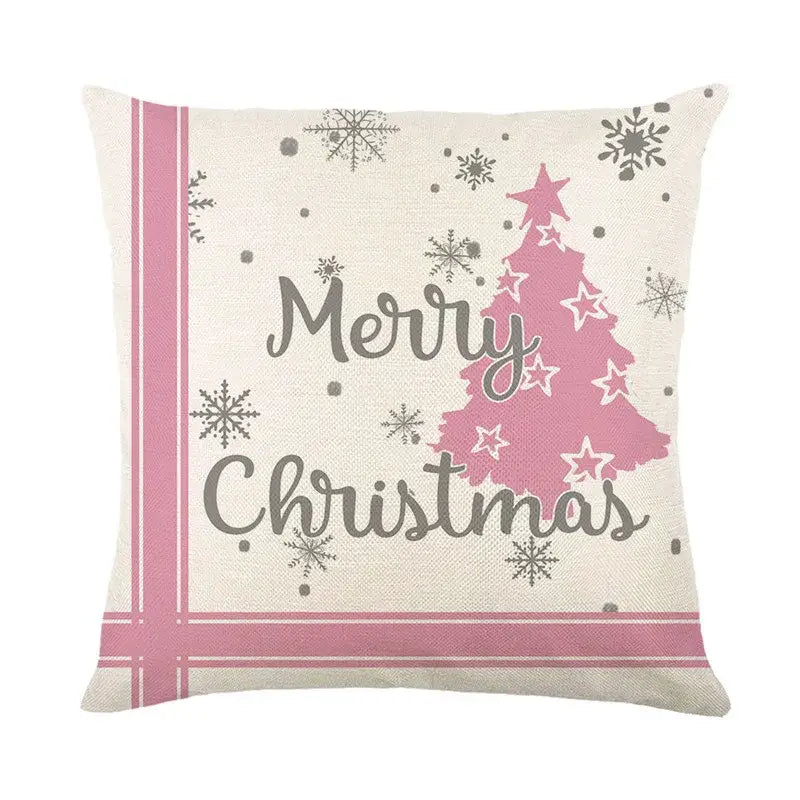DecorBites™ Christmas Letter Print Linen Throw Pillow Cover for Holiday Home Decoration