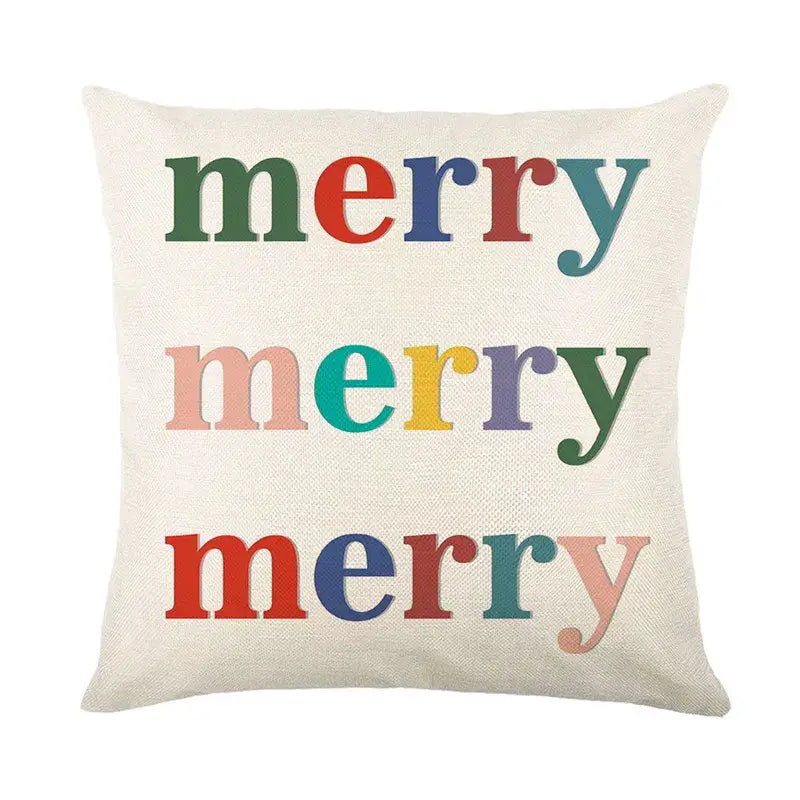 DecorBites™ Christmas Letter Print Linen Throw Pillow Cover for Holiday Home Decoration
