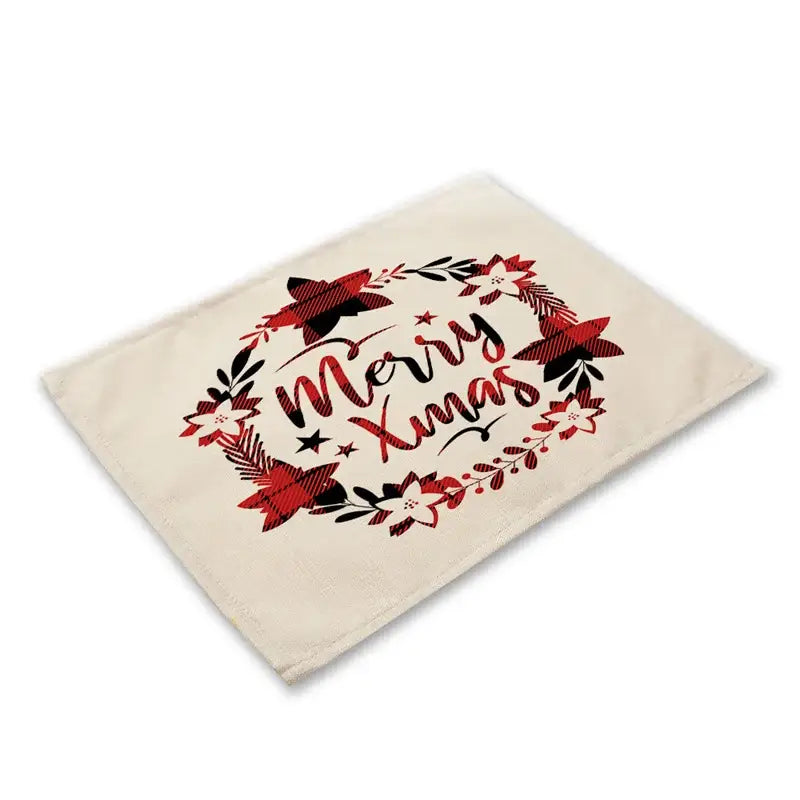 DecorBites™ Christmas Linen Dining Table Mats - Festive Home Decor with Santa Claus Print