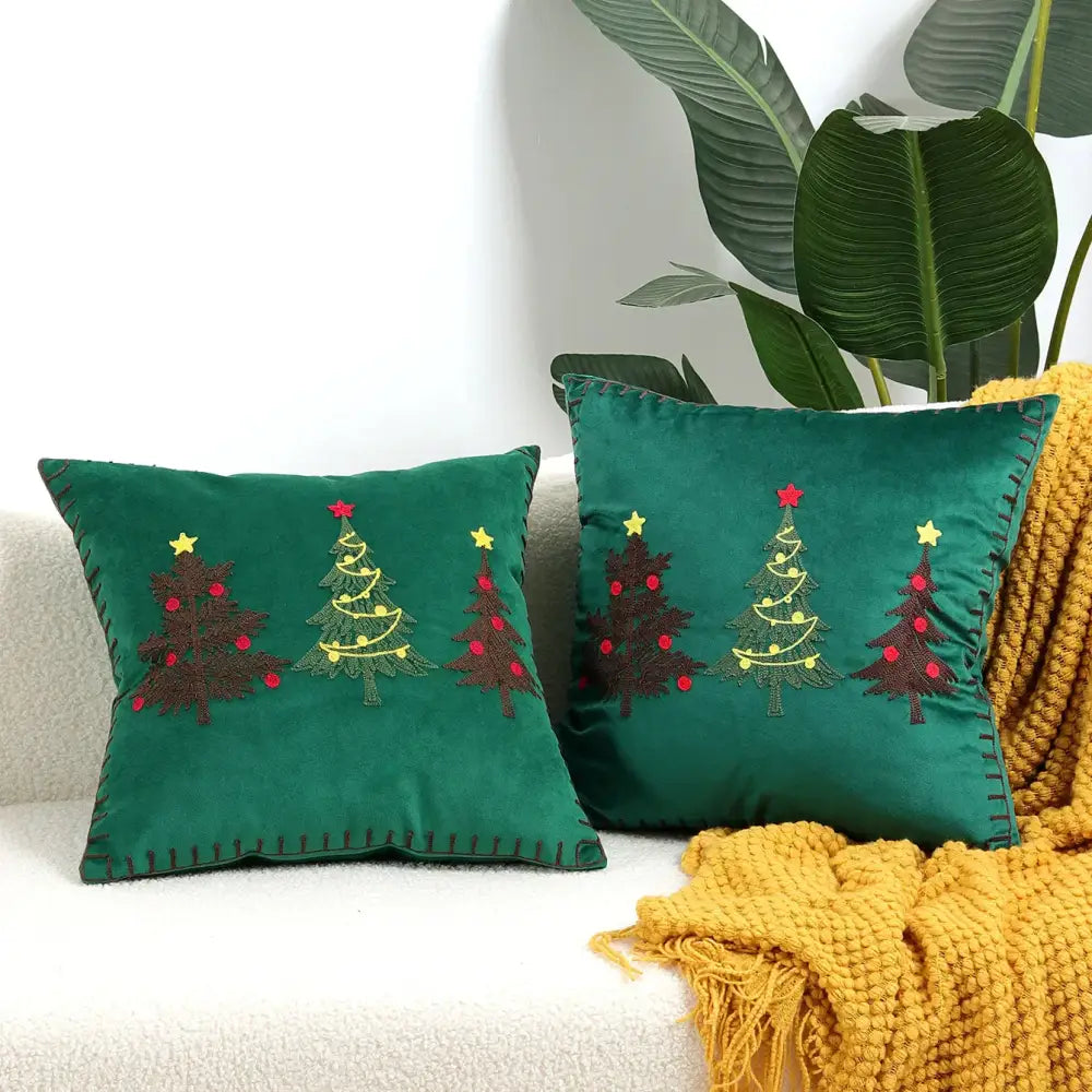 DecorBites™ Christmas Patchwork MerryChristmas Cushion Cover Embroidered Velvet Home Decor
