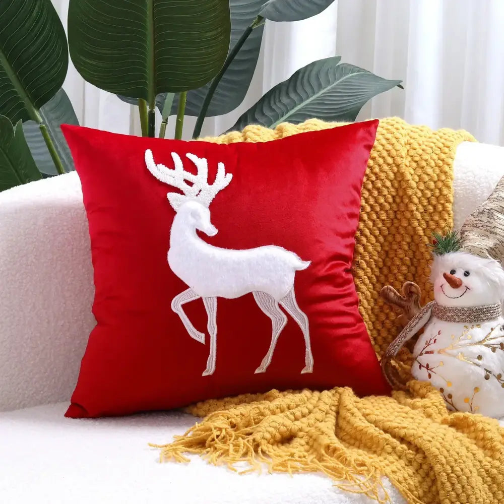 DecorBites™ Christmas Patchwork MerryChristmas Cushion Cover Embroidered Velvet Home Decor