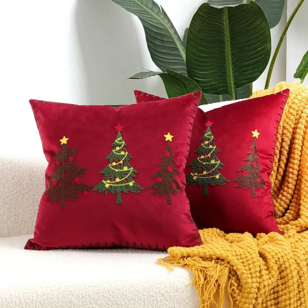 DecorBites™ Christmas Patchwork MerryChristmas Cushion Cover Embroidered Velvet Home Decor