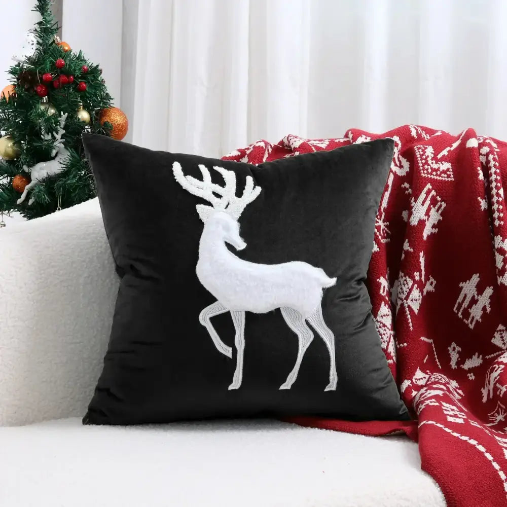 DecorBites™ Christmas Patchwork MerryChristmas Cushion Cover Embroidered Velvet Home Decor
