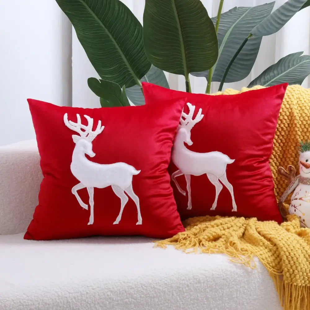 DecorBites™ Christmas Patchwork MerryChristmas Cushion Cover Embroidered Velvet Home Decor