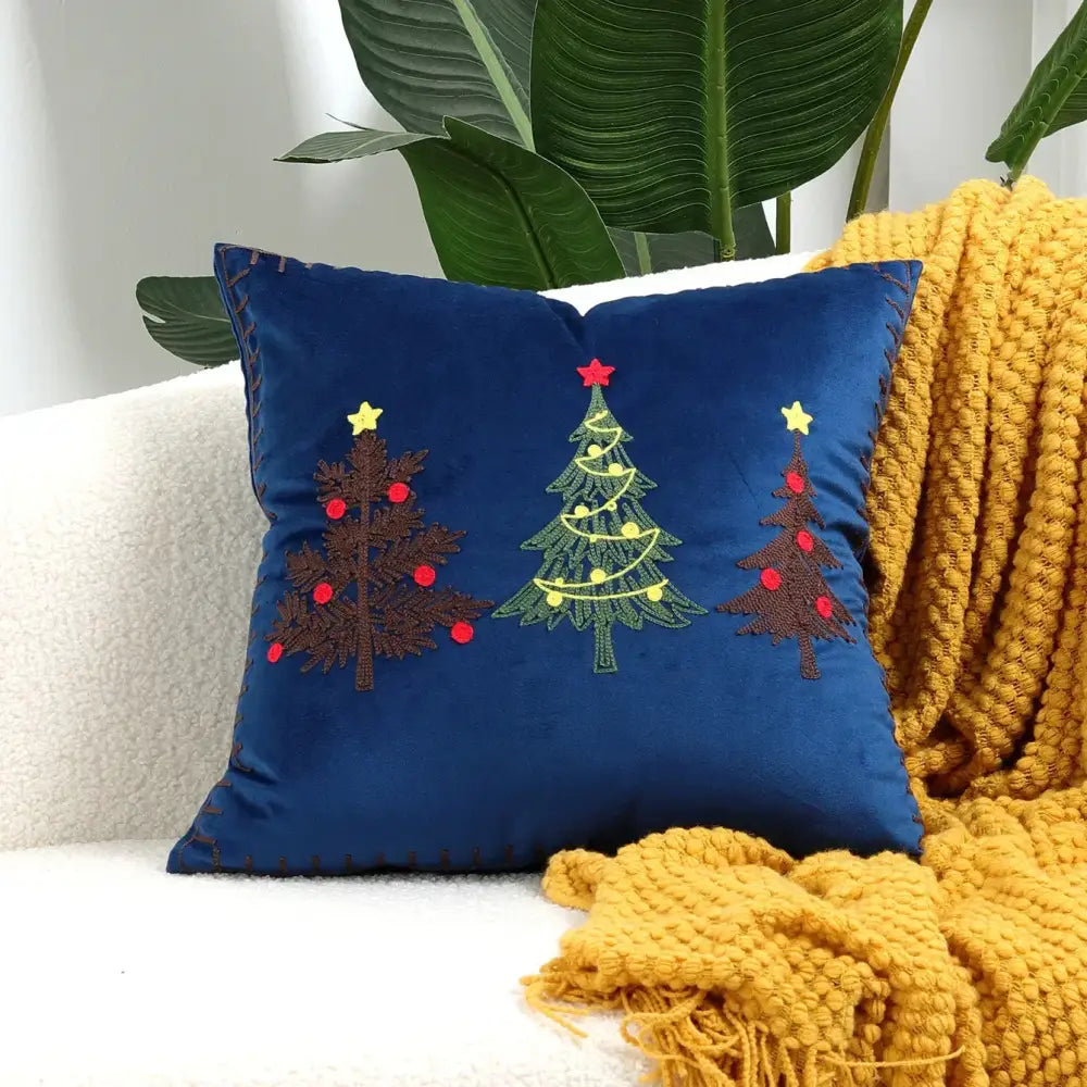 DecorBites™ Christmas Patchwork MerryChristmas Cushion Cover Embroidered Velvet Home Decor