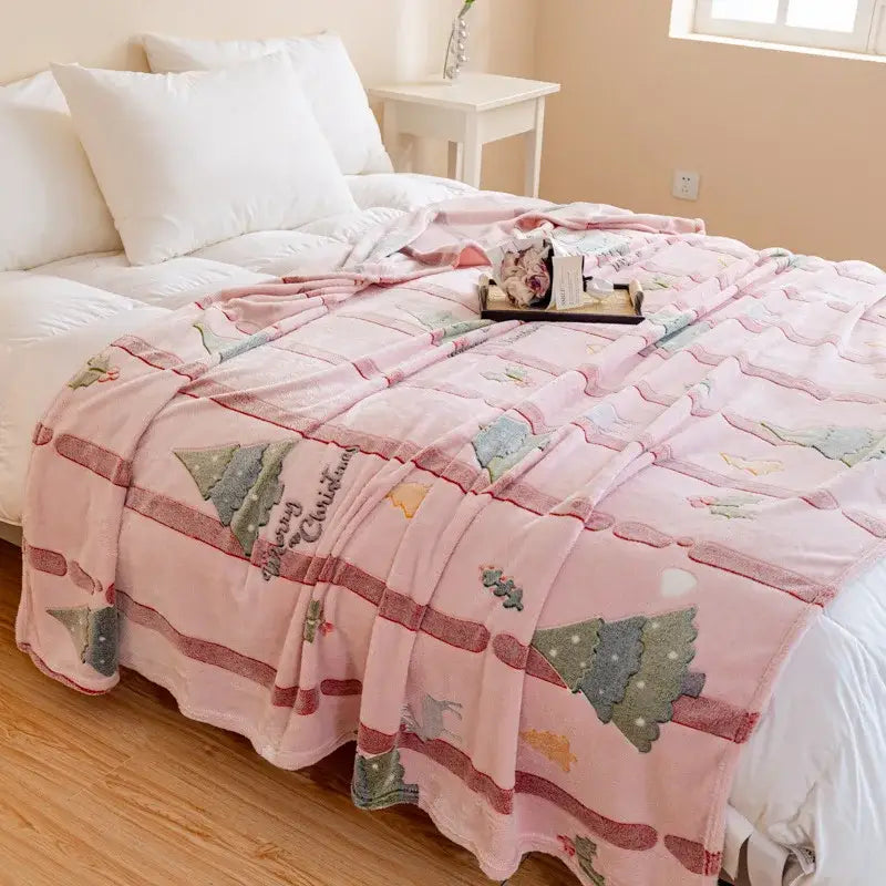 DecorBites™ Christmas Pattern Printed Soft Blanket: Fine Fluffy Multi-Purpose Bed Sofa Cover