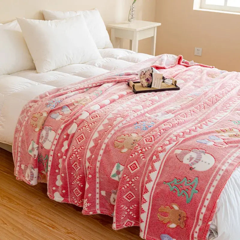 DecorBites™ Christmas Pattern Printed Soft Blanket: Fine Fluffy Multi-Purpose Bed Sofa Cover