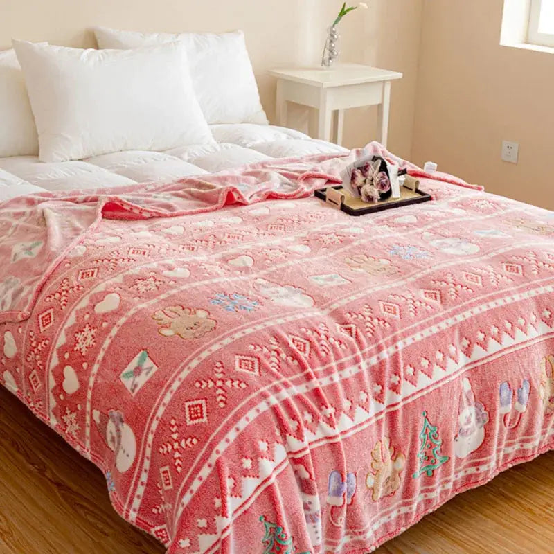 DecorBites™ Christmas Pattern Printed Soft Blanket: Fine Fluffy Multi-Purpose Bed Sofa Cover