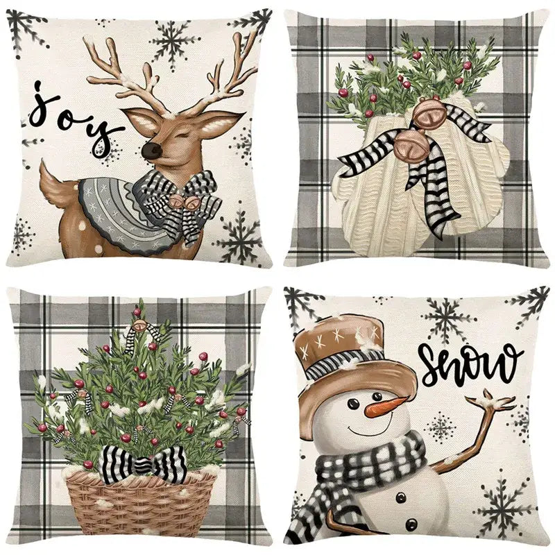 DecorBites™ Christmas Pillowcase Collection - Festive Sofa Decor with Christmas Tree, Elk, Snowman