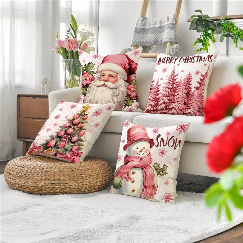 DecorBites™ Christmas Pillowcase: Santa Claus Snowman Print for Living Room Sofa Decor