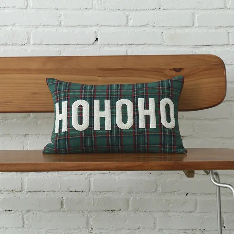 DecorBites™ Christmas Plaid Cotton Canvas Cushion Cover with Snowflake Embroidery