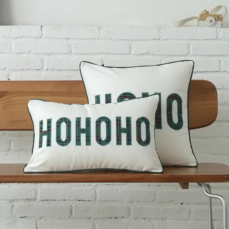 DecorBites™ Christmas Plaid Cotton Canvas Cushion Cover with Snowflake Embroidery