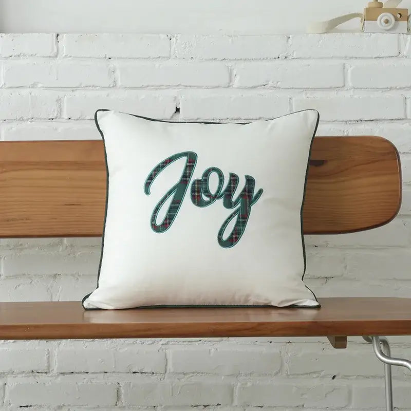 DecorBites™ Christmas Plaid Cotton Canvas Cushion Cover with Snowflake Embroidery