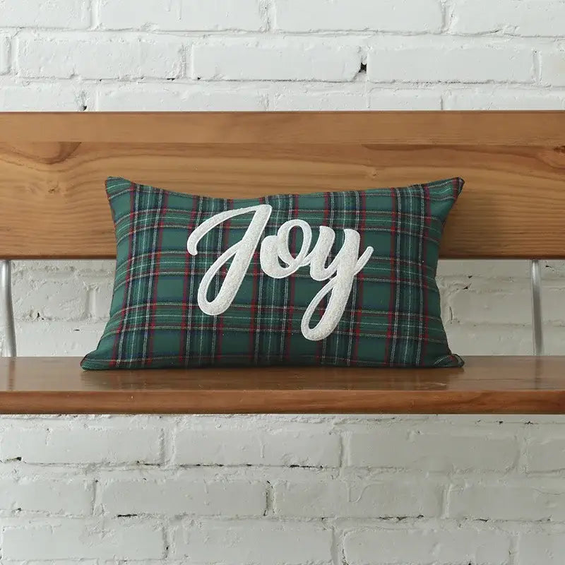 DecorBites™ Christmas Plaid Cotton Canvas Cushion Cover with Snowflake Embroidery