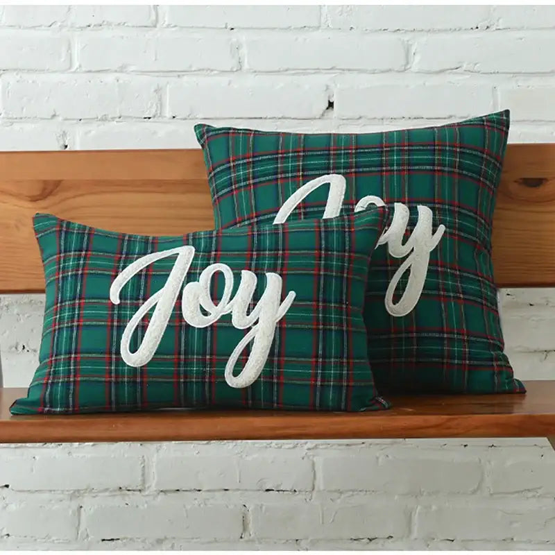 DecorBites™ Christmas Plaid Cotton Canvas Cushion Cover with Snowflake Embroidery