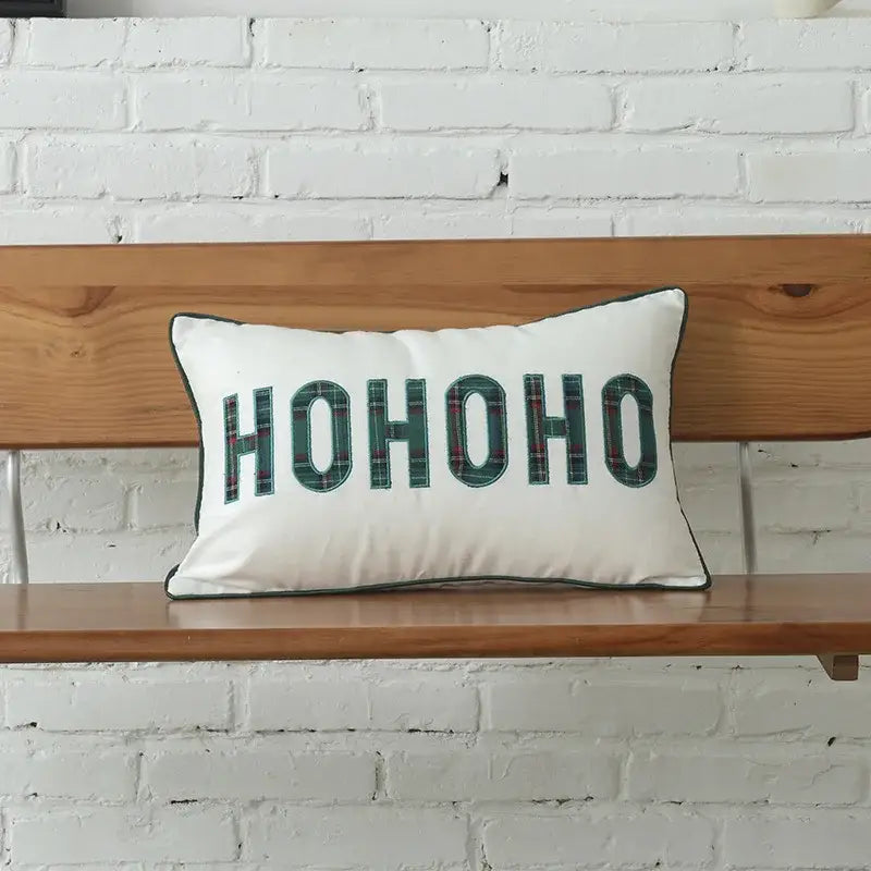 DecorBites™ Christmas Plaid Cotton Cushion Cover with Letter Snowflake Embroidery