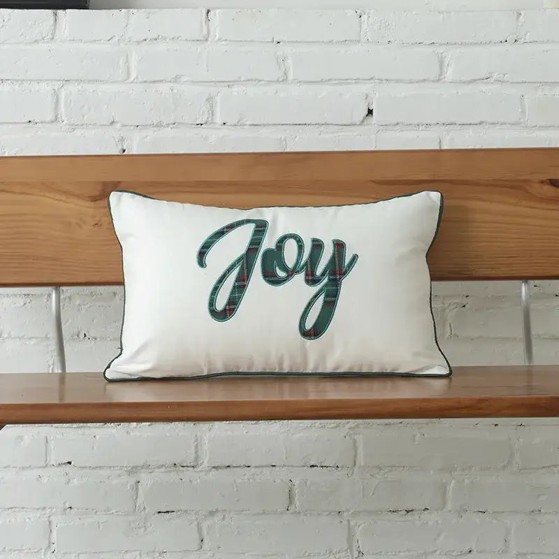 DecorBites™ Christmas Plaid Cotton Cushion Cover with Letter Snowflake Embroidery