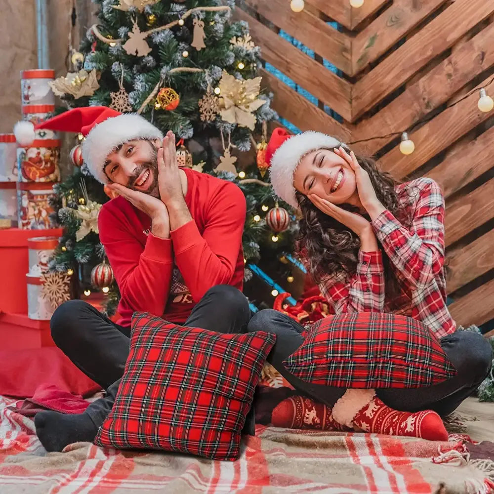 DecorBites™ Christmas Plaid Decorative Pillow Covers for Farmhouse Holiday Decor