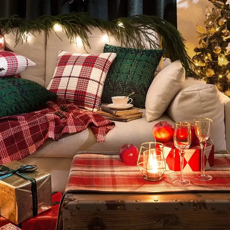 DecorBites™ Christmas Plaid Weave Cushion Cover - Festive Decorative Throw Pillow Cover