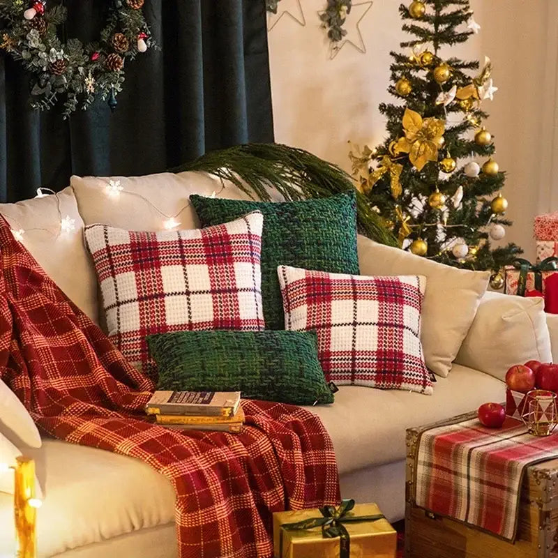 DecorBites™ Christmas Plaid Weave Cushion Cover - Festive Decorative Throw Pillow Cover