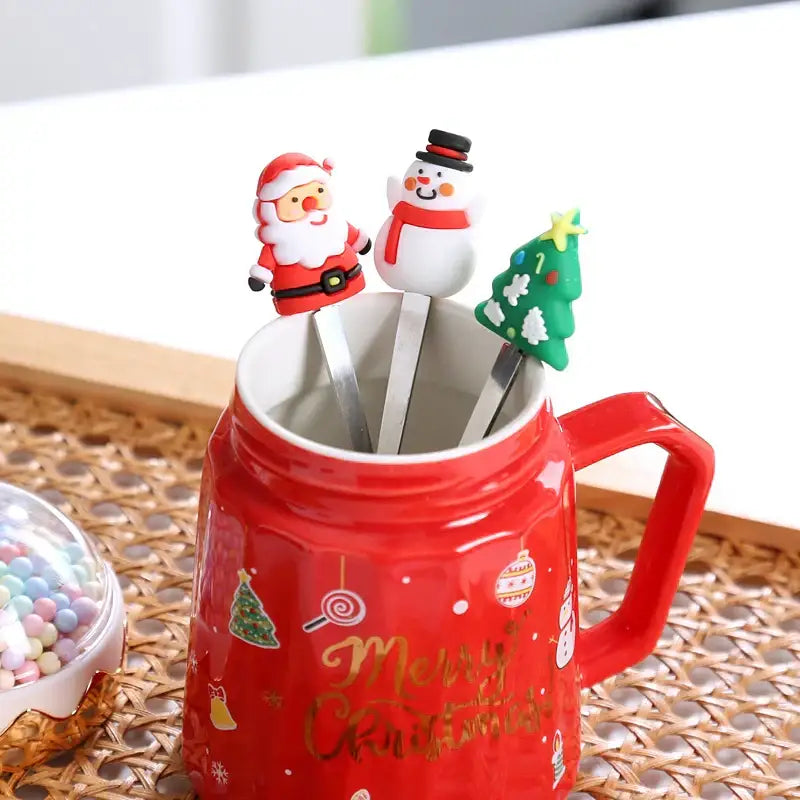 DecorBites™ Christmas Planet Ceramic Mug with Lid, Spoon - Xmas Gift Cofee Cup
