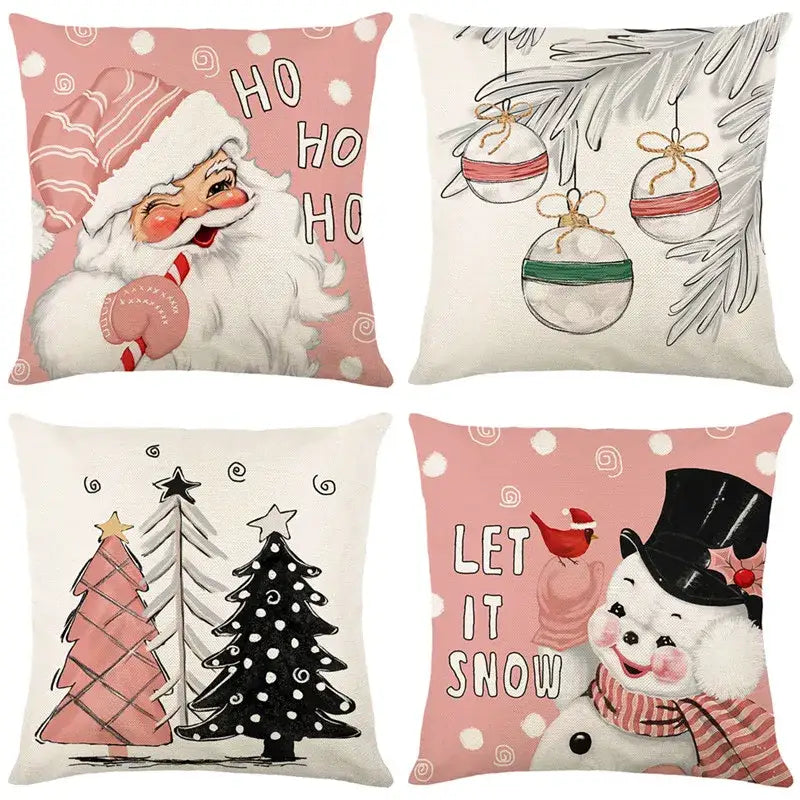 غطاء وسادة DecorBites™ الكريسماس من الكتان بتصميم سانتا كلوز - غطاء وسادة للأريكة، غطاء وسادة مزخرف لغرفة المعيشة