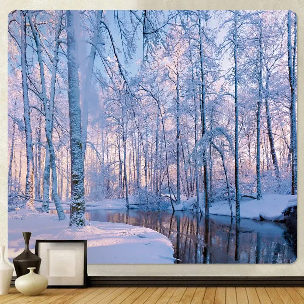 DecorBites™ Christmas Snow Forest Tapestry: Bohemian Bedroom Wall Decoration