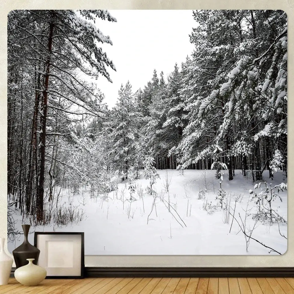 DecorBites™ Christmas Snow Forest Tapestry: Bohemian Bedroom Wall Decoration