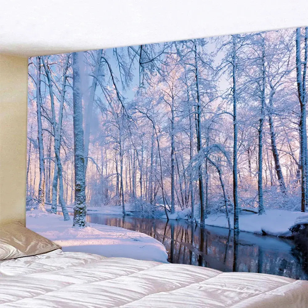 DecorBites™ Christmas Snow Forest Tapestry: Bohemian Bedroom Wall Decoration