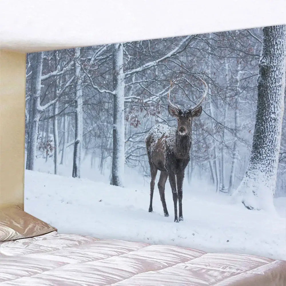 DecorBites™ Christmas Snow Forest Tapestry: Bohemian Bedroom Wall Decoration