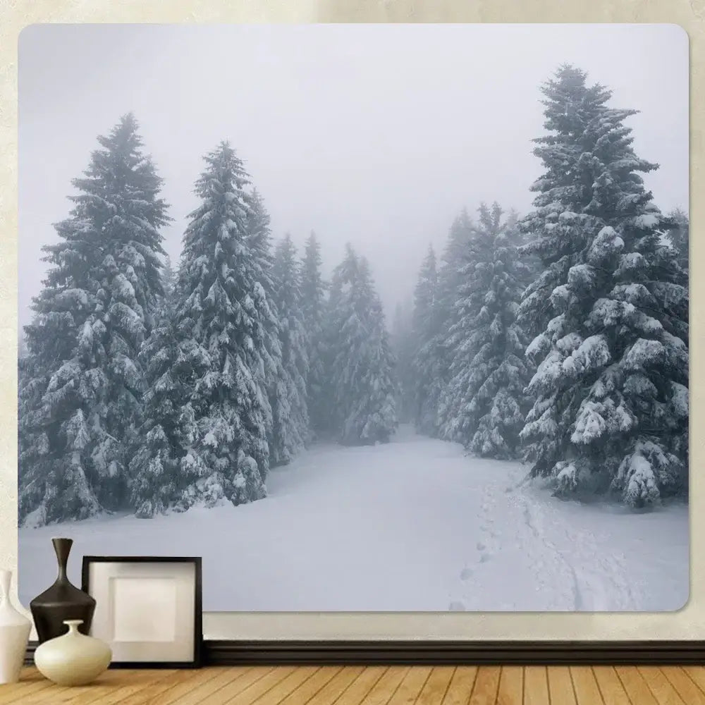 DecorBites™ Christmas Snow Forest Tapestry: Bohemian Bedroom Wall Decoration