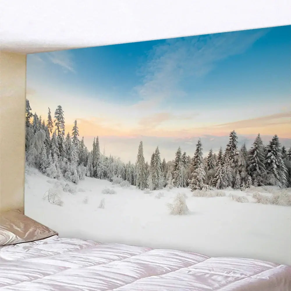 DecorBites™ Christmas Snow Forest Tapestry: Bohemian Bedroom Wall Decoration