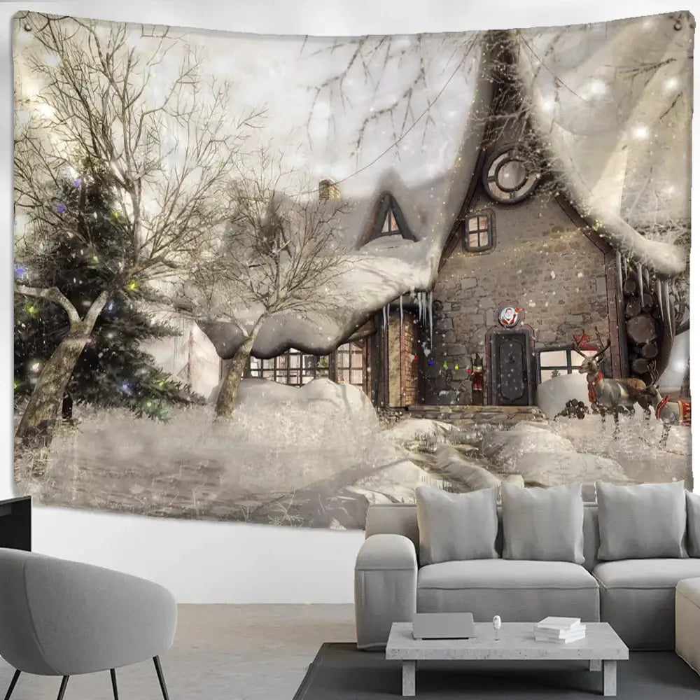 DecorBites™ Christmas Snow House Tapestry Wall Hanging Landscape Art Home Decor