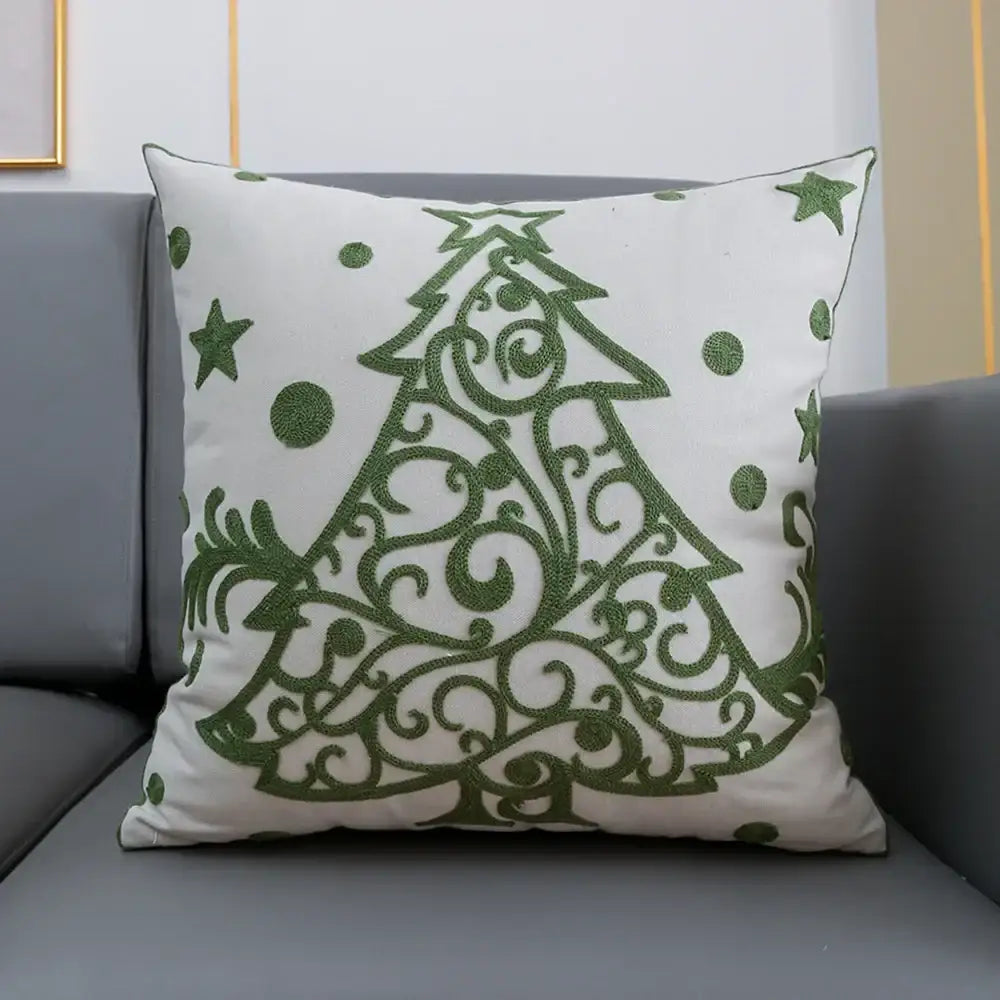 DecorBites™ Christmas Snowflake Deer Cushion Cover Green Red Square Embroidery Pillow Case 45x45cm
