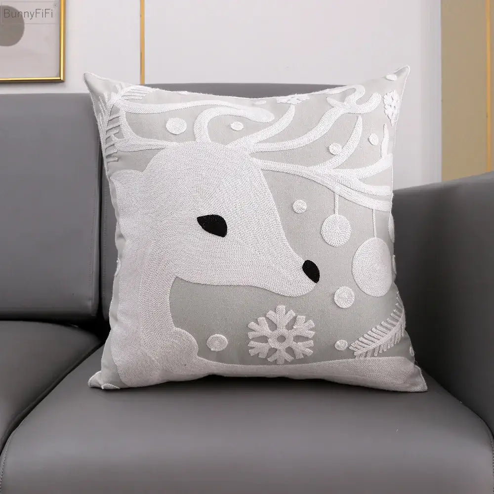 DecorBites™ Christmas Snowflake Deer Cushion Cover Green Red Square Embroidery Pillow Case 45x45cm