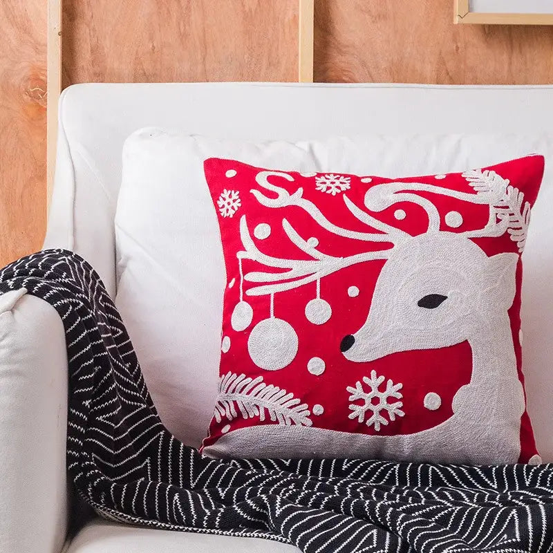 DecorBites™ Christmas Snowflake Elk Embroidered Pillowcases - Festive Decorative Cushion Cover
