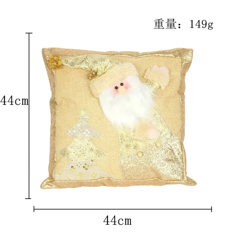 DecorBites™ Christmas Snowman Elk Santa Claus Gold Embroidered Pillowcase