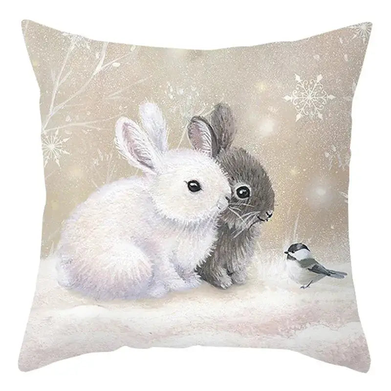 DecorBites™ Christmas Soft Plush Cushion Cover Cute Rabbit Deer Pillowcase 45x45cm