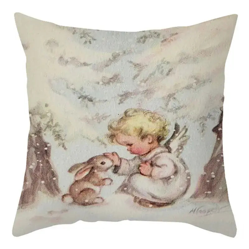 DecorBites™ Christmas Soft Plush Cushion Cover Cute Rabbit Deer Pillowcase 45x45cm