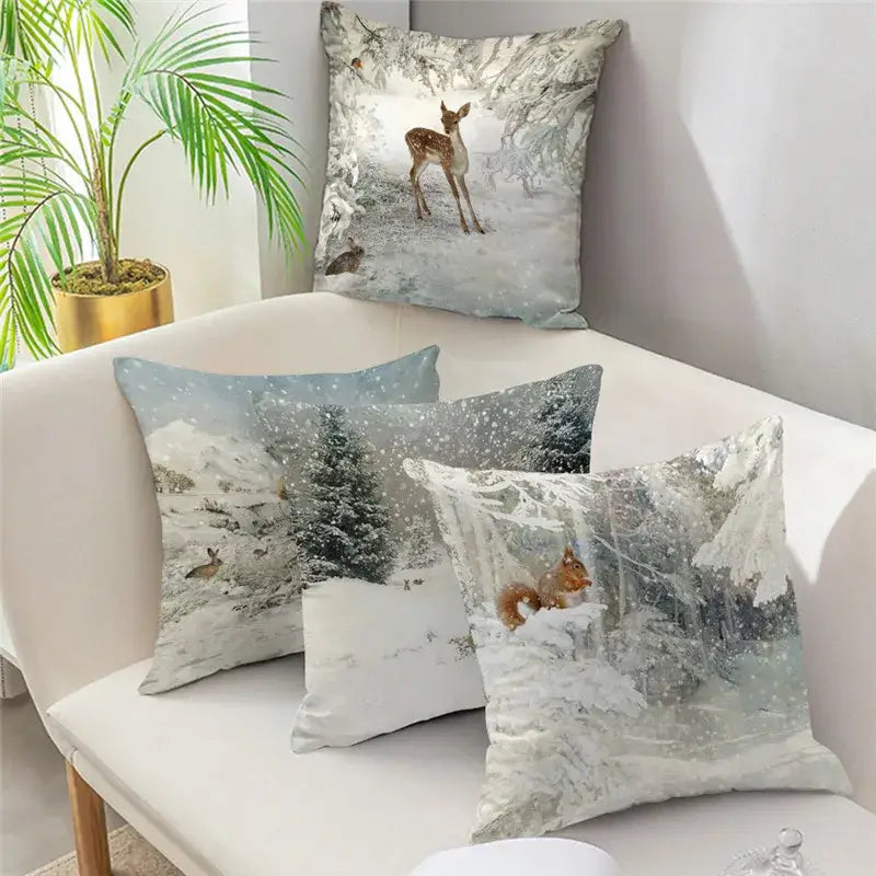 DecorBites™ Christmas Soft Plush Cushion Cover Cute Rabbit Deer Pillowcase 45x45cm