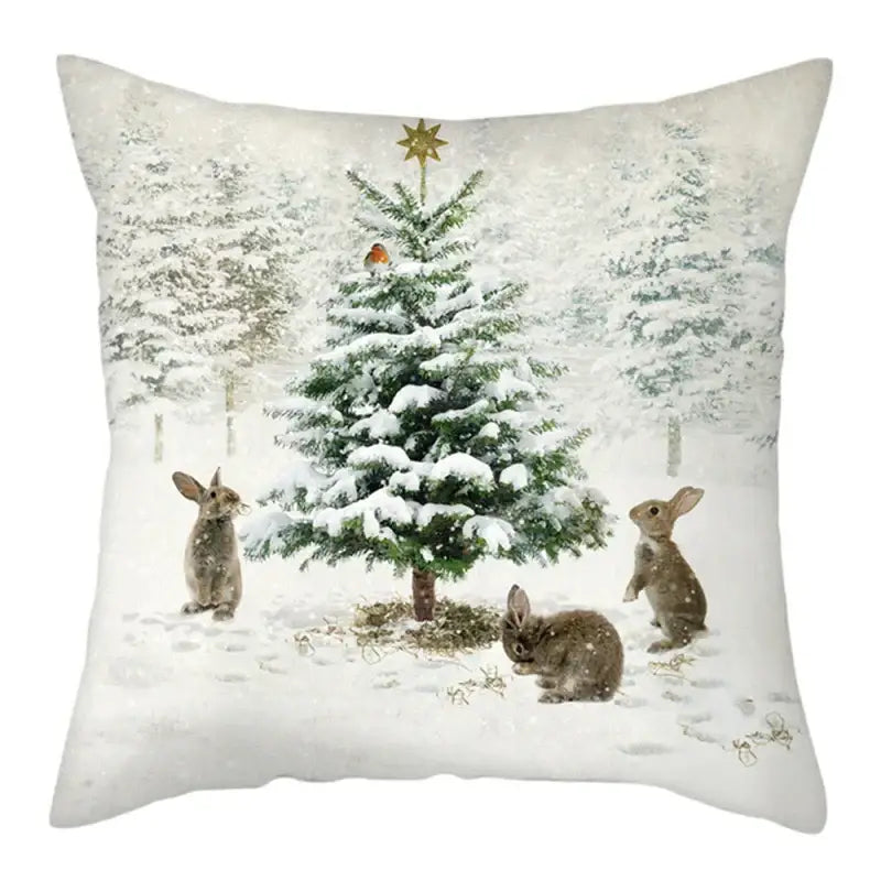 DecorBites™ Christmas Soft Plush Cushion Cover Cute Rabbit Deer Pillowcase 45x45cm